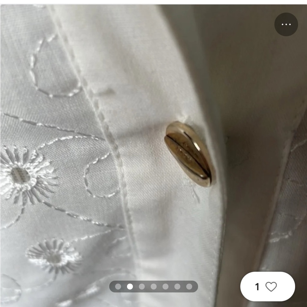 Escada Eyelet White Collared Button Down Quarter … - image 4